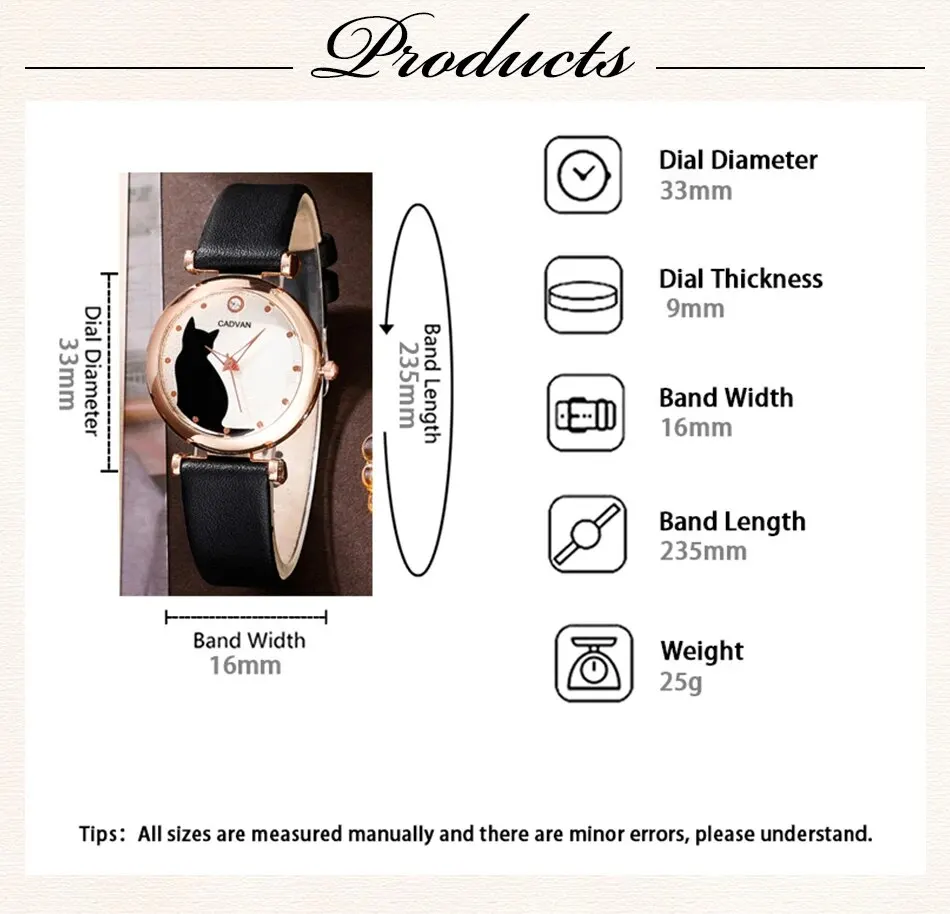 Sa448007ce97e41b2bed4827a14a7d124u 6PCS Set Women Fashion Quartz Watch Female Clock Cute Cat Dial Luxury Brand Design Ladies Leather Wrist Watch Montre Femme Mallzona
