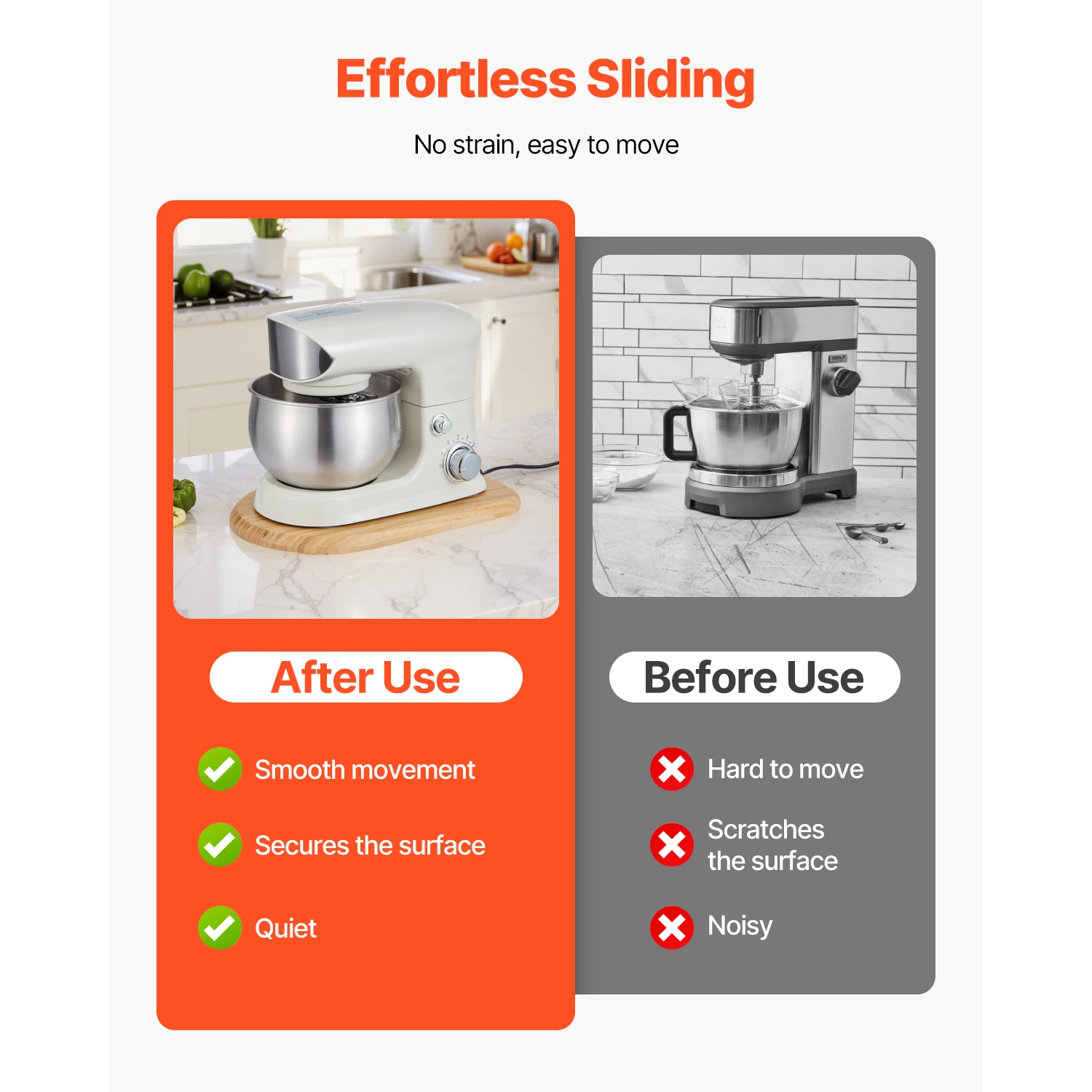 SucceBuy 2 Size Kitchen Appliance Sliding Tray fit Tilt Head 4.5-8Qt Mixer Rolling Tray for Countertop Blender Storage