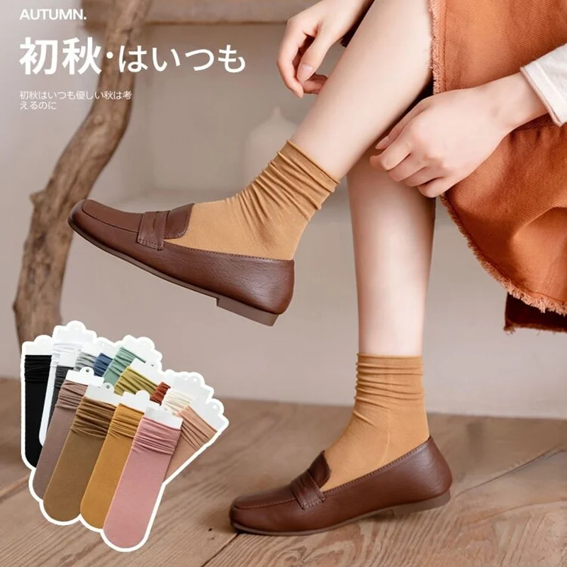 

Japanese Korea High School Girls High Socks Loose Solid Colors Double Needles Knitting Cotton Long Socks Women Trendy All-match