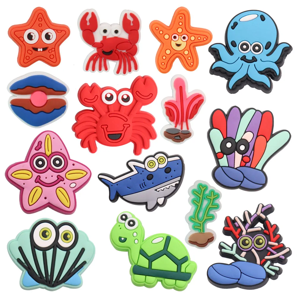 

Новое поступление, 1 шт., браслеты из ПВХ Croc Jibz, морская звезда, краб, осьминог, водоросли, акулы, ракушки, дырки, Тапочки