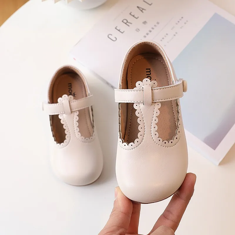 Girls Leather Shoes Flats T-strap Toddlers Princess Kids Soft Party Dress