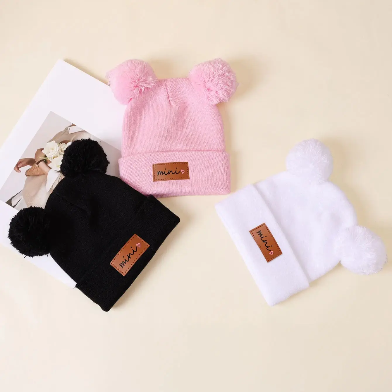 Children's Knitted Hat Two Pompoms &ldquo;mini&rdquo; Fashion Multi-Color Optional Warm Beanie Hat Daily Outdoor Play 1pc led beanie hat