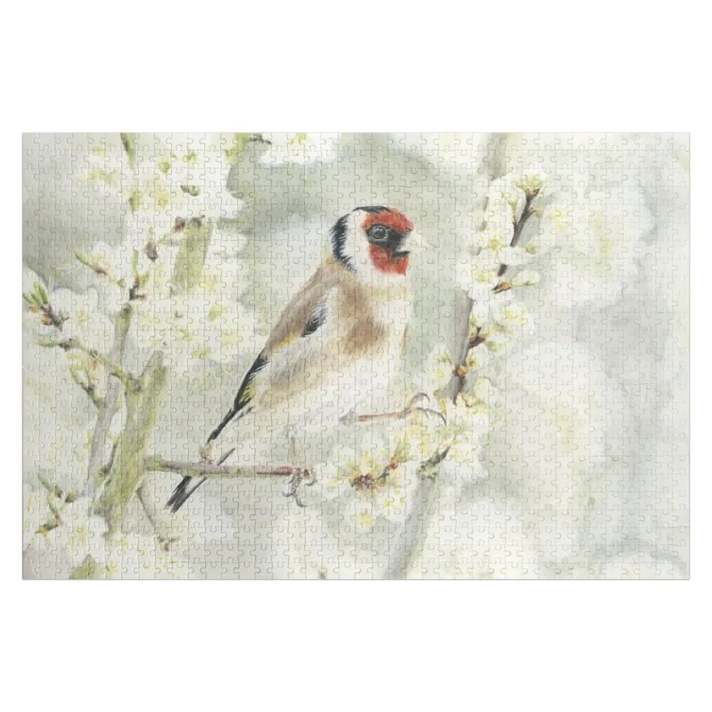 Goldfinch in White Blossom Jigsaw Puzzle Custom Gift Personalized Gifts Custom Woodens For Adults Puzzle