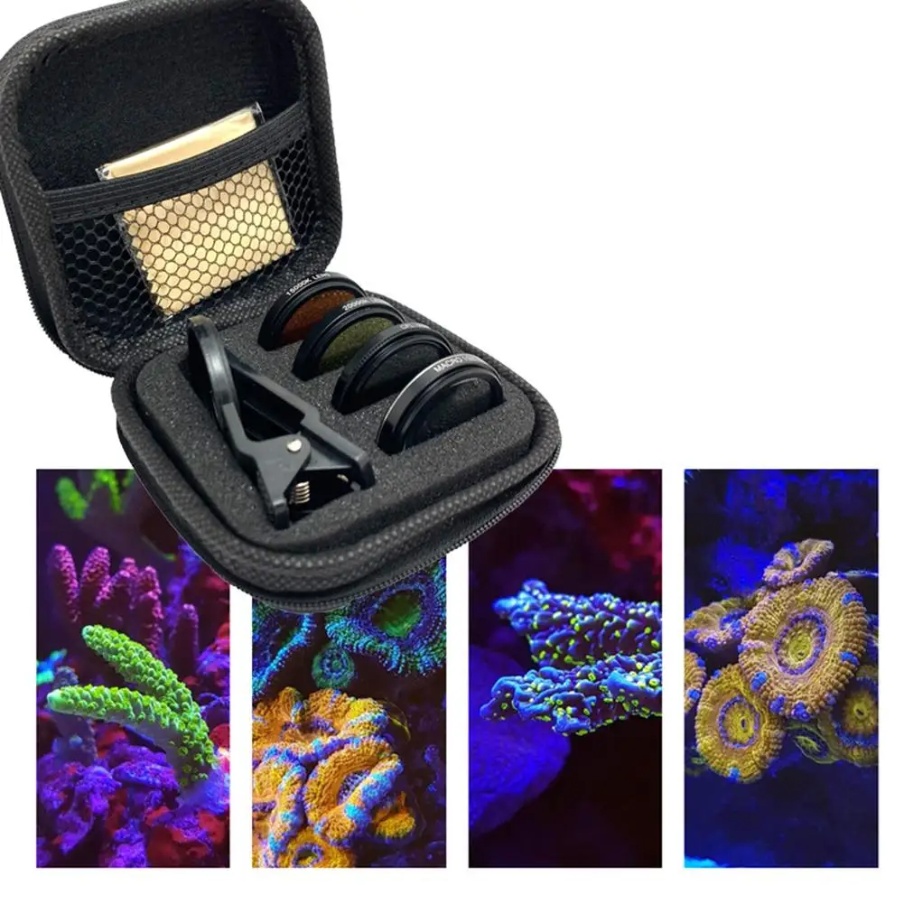 Optical Lenses Lens Filter Set Aquarium Lens Fish Tank Phone Camera Lens Filter 4 in 1 Macro Yellow Filter Coral Reef Aquarium Photography