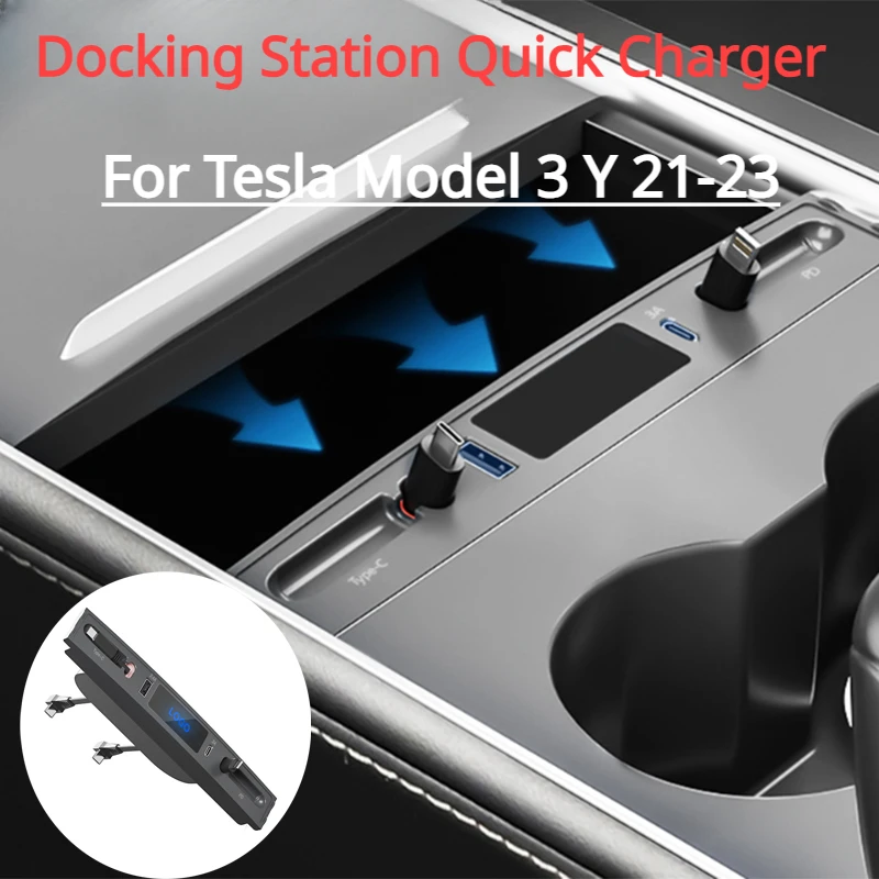 

Docking Station for Tesla Model 3 Y 27W Quick Charger USB Shunt Hub Extension Center Console Smart Sensor Accessories 2021-2023