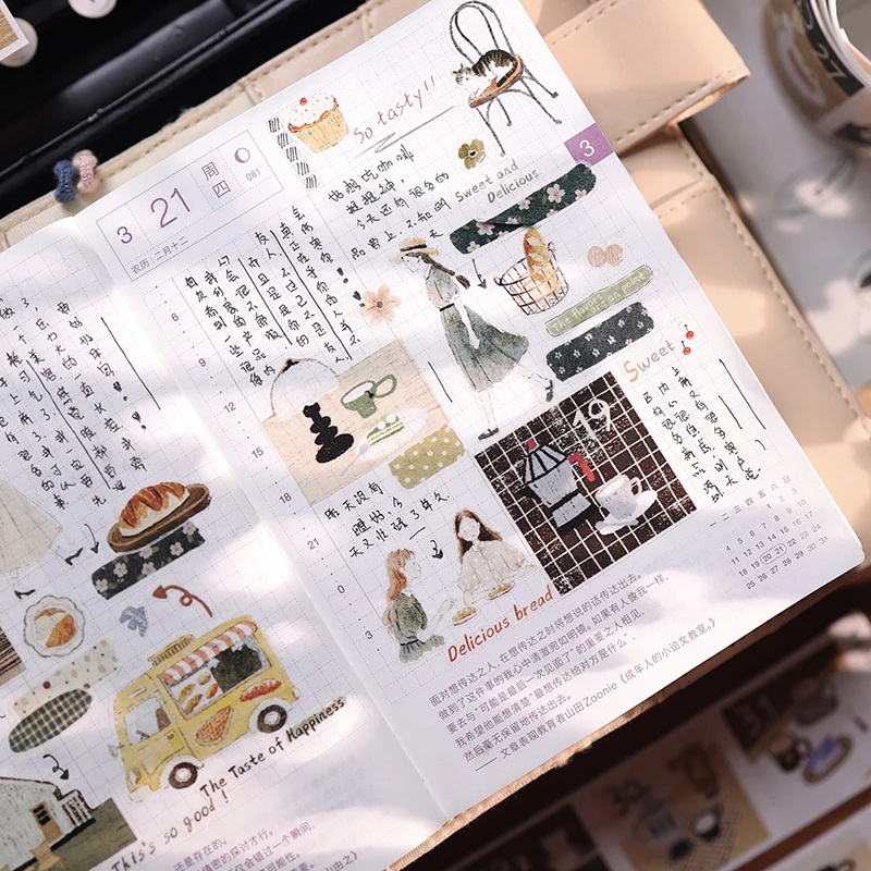 55mm*5m 빈티지 베이커리 일상생활 캐릭터 풍경 PET 테이프 크리에이티브 DIY 저널 재료 콜라주 스크랩북킹 문구류