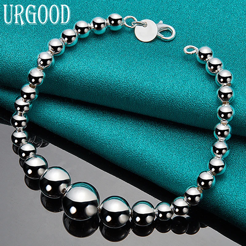 

925 Sterling Silver Vary Size Full Smooth Bead Chain Bracelet For Women Men Party Engagement Wedding Fashion Jewelry