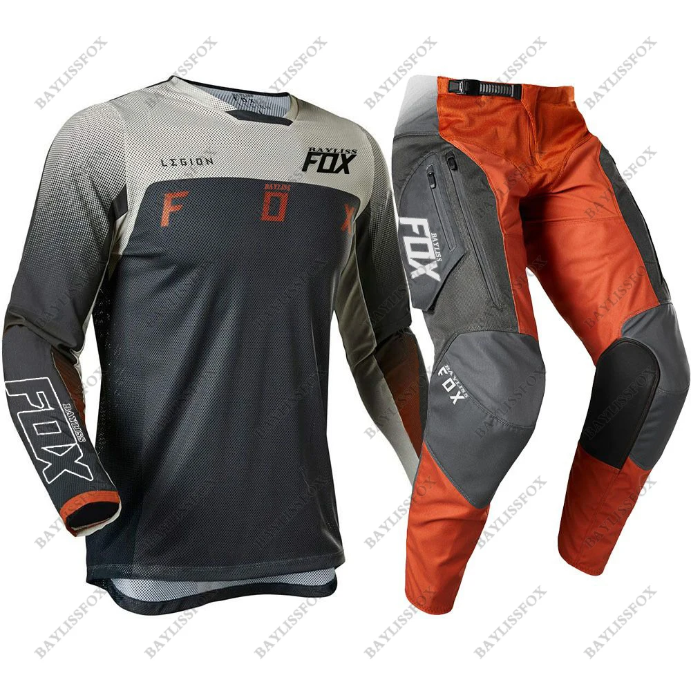 Bayliss FOX 엔듀로 MX 저지 팬츠, 콤보 모토크로스 MTB 더트 바이크 기어, 오프로드 레이싱 세트 오토바이 다운힐 BMX 그레이 오렌지 