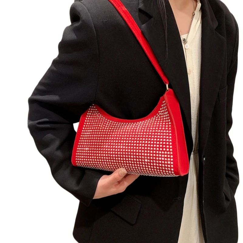 Sophisticated Diamond-studded Underarm Bag Fashionable Shoulder Purse for Women E74B