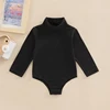 0-24M Baby Boys Girls Romper Toddler Infant Solid Color Long Sleeve Turtleneck High Stretch Bodysuit 3