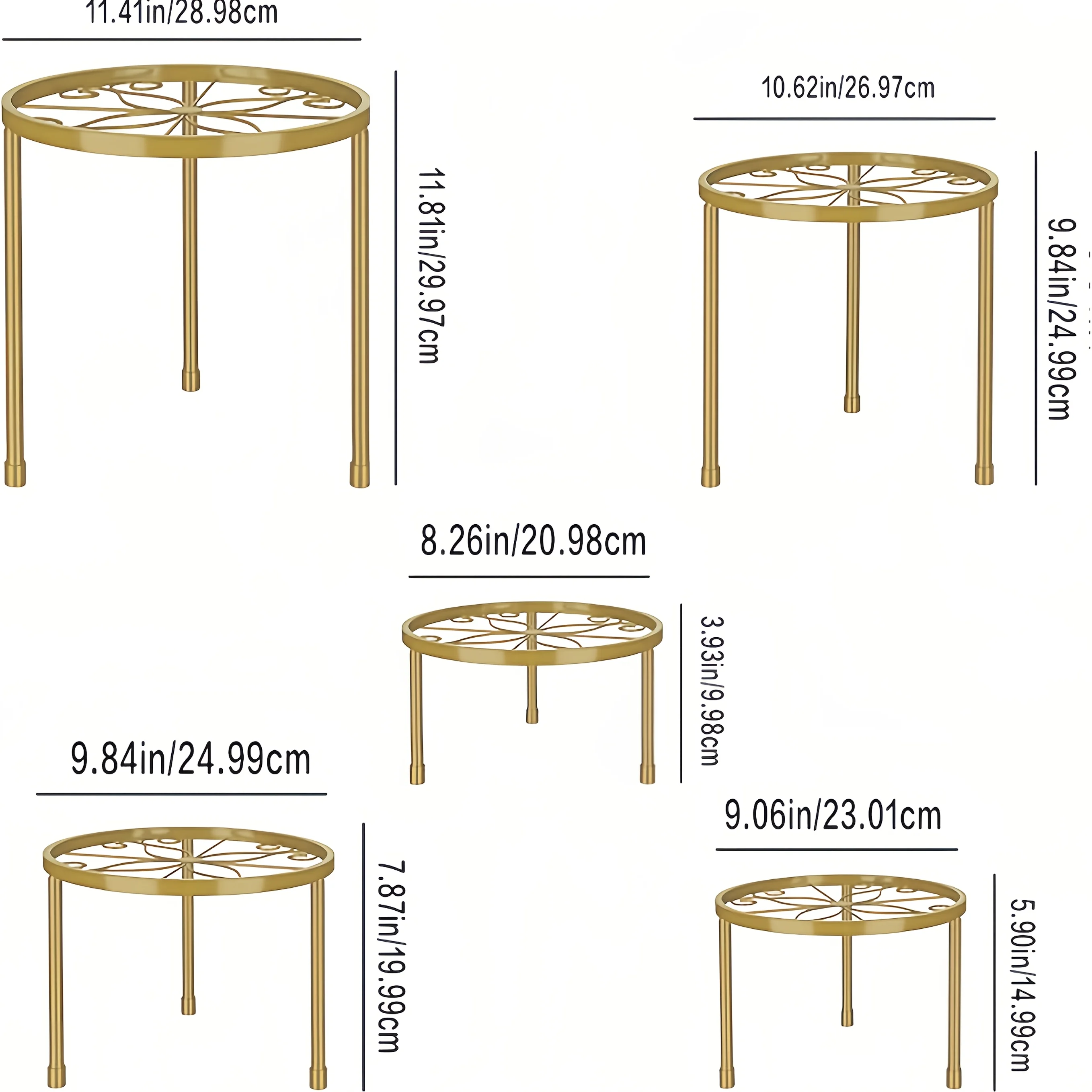 Luxury Gold 5-piece Plant Storage Rack Heavy duty Multi functional Flower Pot Bracket Iron Combination