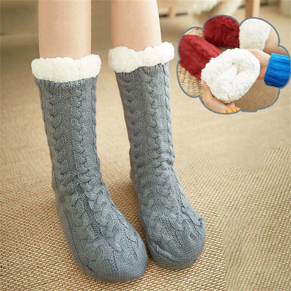 

1 Pair Women Ladies Soft Fluffy Fur Bed Socks Winter Warm Slipper Fleece Lined Sock Men Home Floor Christmas Socks