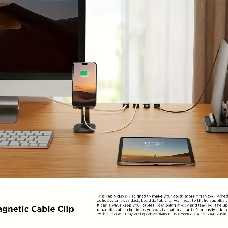 6pcs Magnetic Cable Organizer Holder Desktop Hidden Cord Clips Reusable Wire Storage Gadgets for Home Office Cables Management