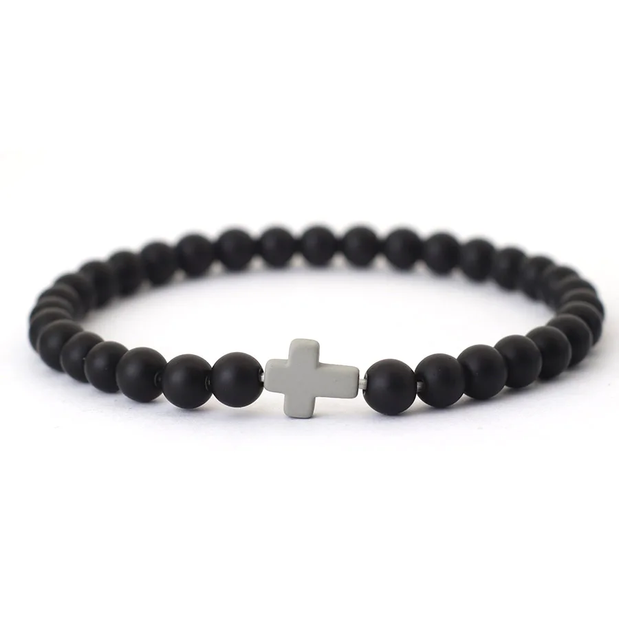 Men Stone Strand Meditation Bracelet 6mm Frosted Beaded