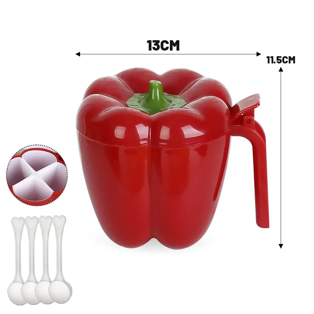 Description Picture 2 of item4 In 1 Plastic Creative Seasoning Jar Container With Spoon Chili Shape Barbecue Condiment Spice Rack Home Kitchen Acceesories