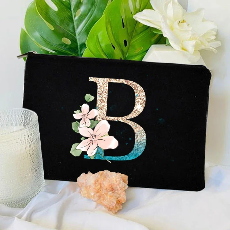 Gradient Initial Makeup Zipper Bags Fashion Travel Toilet Lipstick Pouch Bag Bachelorette Party Bridesmaid Cosmetic Clutch Purse