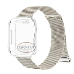 Elegant Milanese Apple Watch Band with TPU Screen Protector for Series 10 42mm (Starlight clear)
