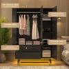 3 Door Armoire Wardrobe Closet Cabinet with Drawers and LED Lights, Multi-Tier Shelves, Hanging Rod & 3 Louver Doors 5