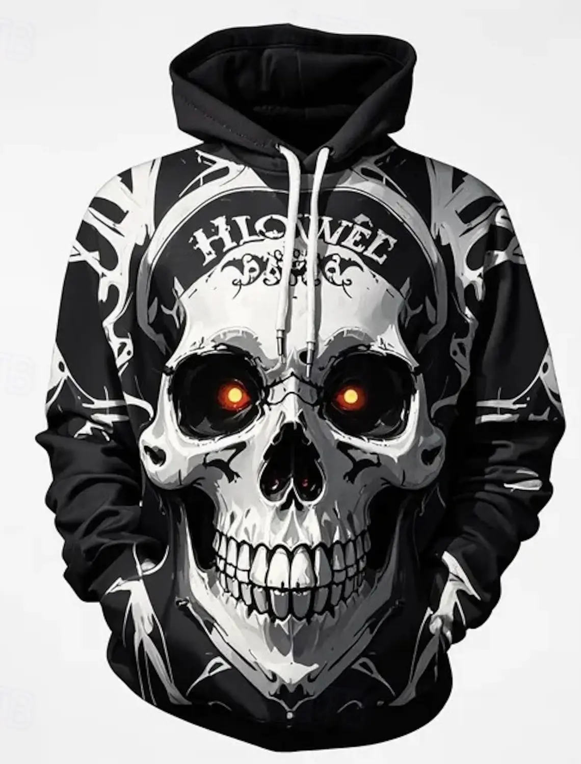 thumbnail image 1 of Sudadera con capucha y estampado 3D de esqueleto y calavera de murciélago para Halloween, con bolsillo delantero, para parejas, para Halloween, carnaval, fiesta de disfraces, 1 of 4