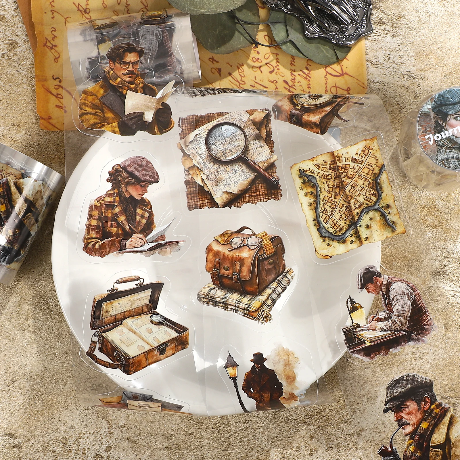 60mm*200cm 빈티지 탐정 캐릭터 풍경 PET 테이프 창의적인 DIY 저널 재료 콜라주 스크랩북킹 문구류