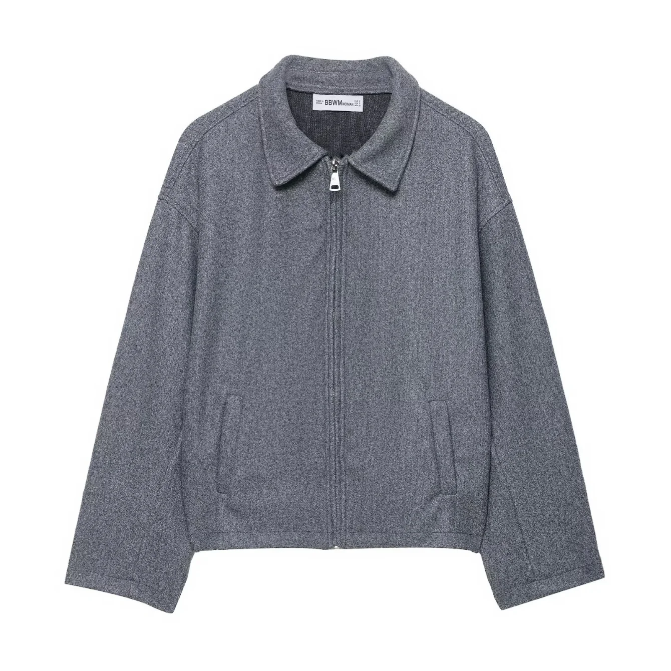 Woman's Solid Color Short Jacket Zipper Long Sleeves Pockets Coat Commuting Autumn Winter New Female Woolen Outerwear Streetwear