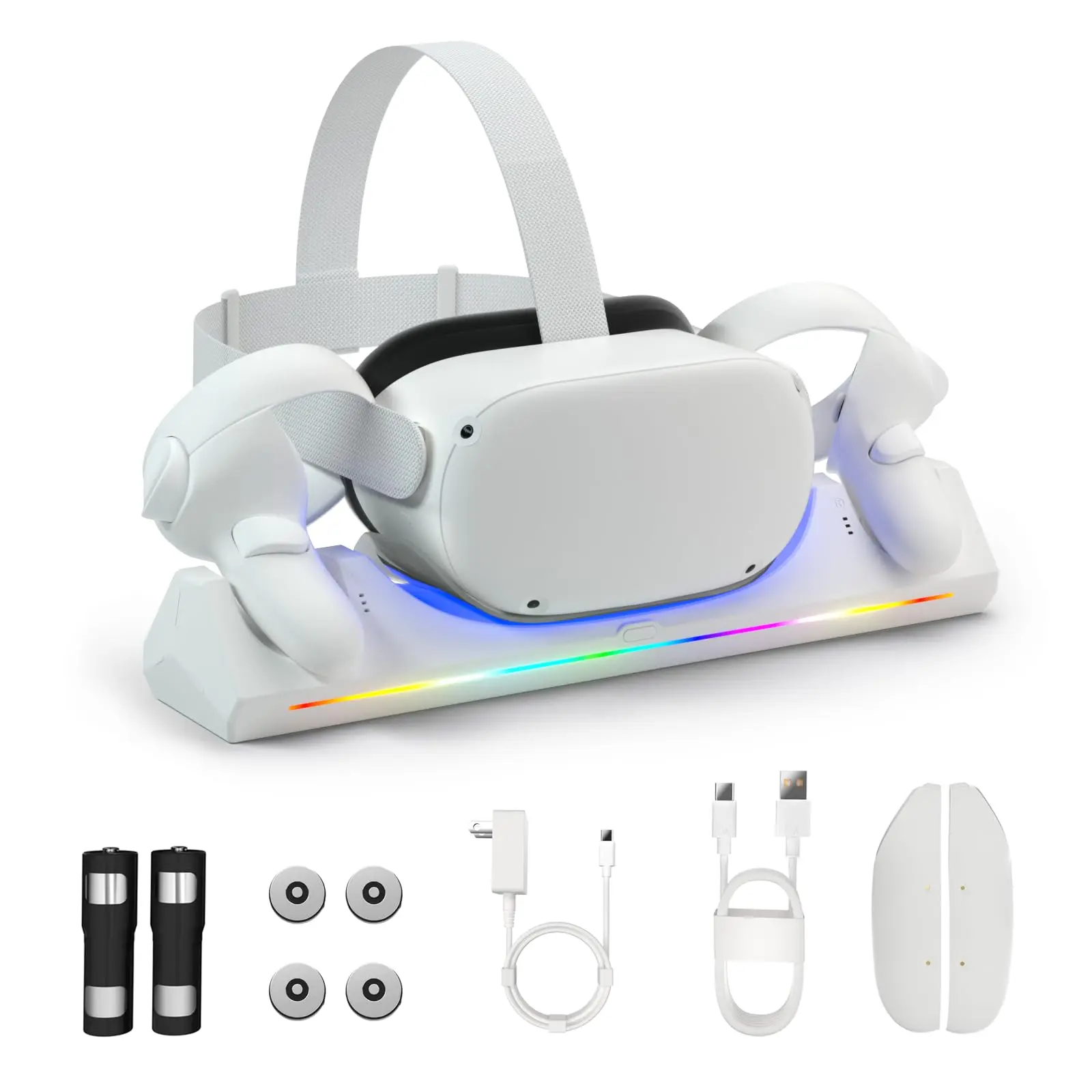 

Magnetic Charging Dock for Oculus/Meta Quest 2, Charging station VR Headset Controllers, with 2 Rechargeable 2100mAh Batteries