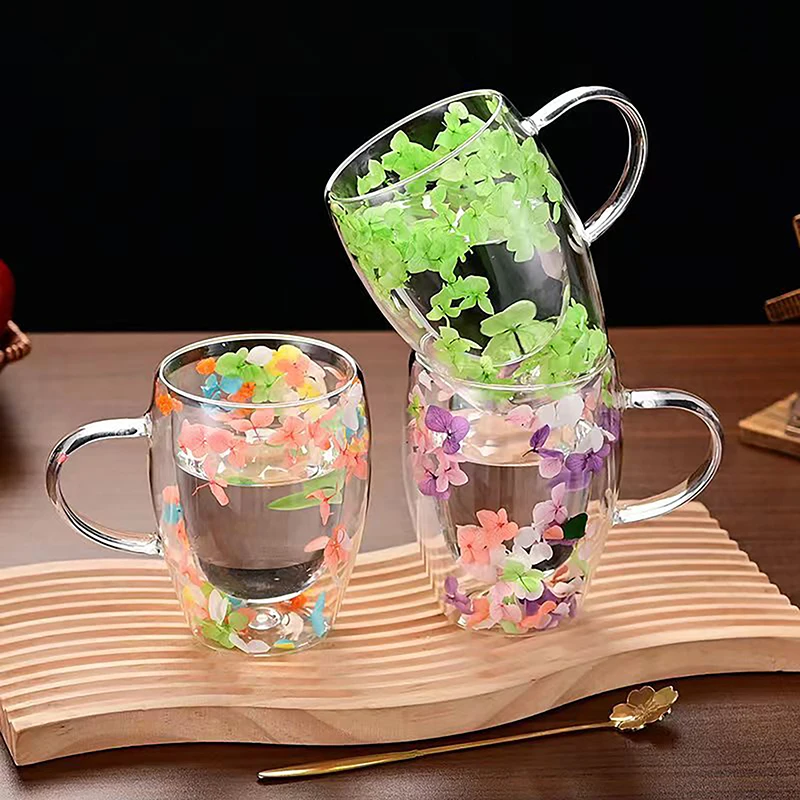 Tazza In Vetro Doppia Parete 350ml Manici Con Fiori Secchi Accessori Cucina Da 2,41 € | DHgate