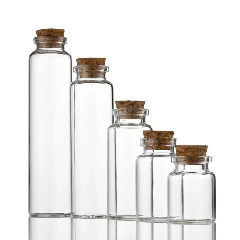 5pcs 10ML 15ML 20ML 25ML 30ML 40ML 55ML Glass jars Cute Mini Wishing Cork Stopper Glass Bottles Vials Jars Decor Containers Size 6