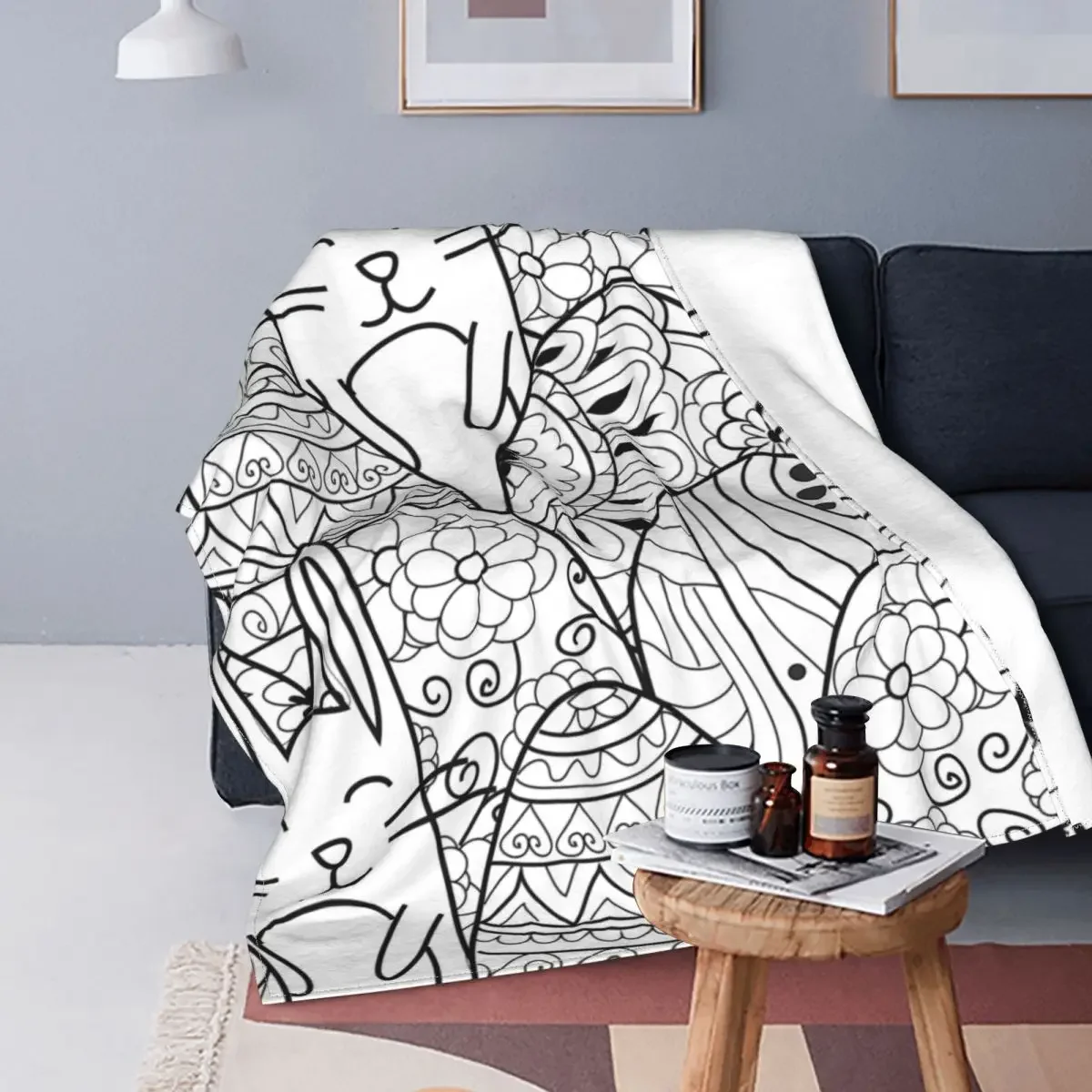 

Rabbit Bunny Eggs Knitted Blankets Fleece Happy Easter Super Warm Throw Blanket for Airplane Travel Bed Rug