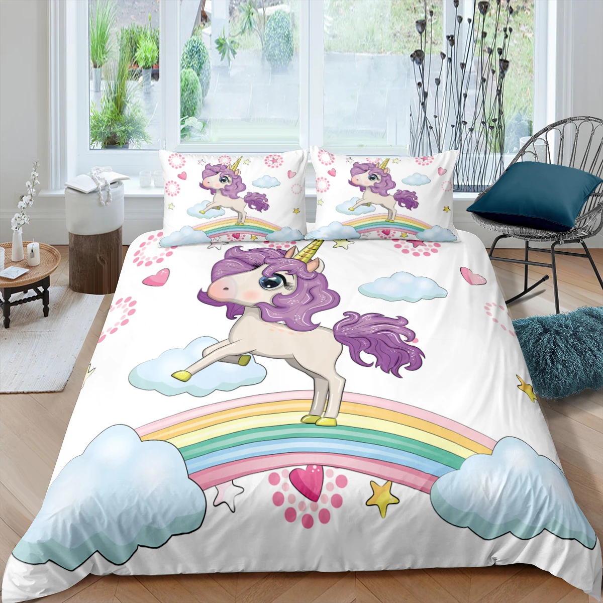 

Home Living Luxury 3D Rainbow Unicorn Bedding Set Star Duvet Cover Pillowcase Queen and King EU/US/AU/UK Size Comforter Bedding