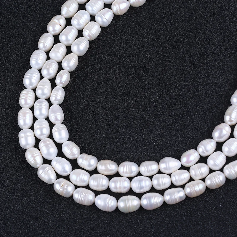 

9-10mm Pearl Farm Natural White Rice Shape Freshwater Pearls Strands For Jewellery Making