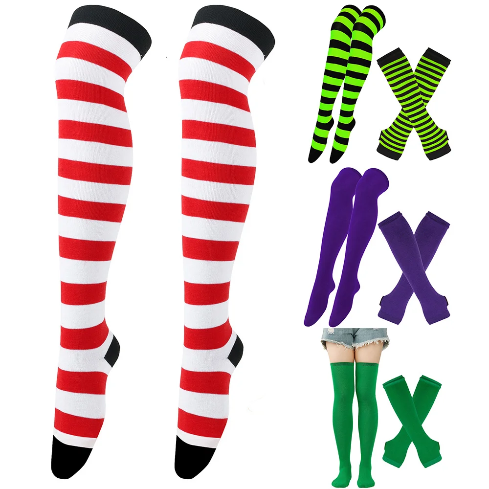 

Striped Arm Sleeve Socks Colorful Long Stockings Warm Knee Socks Thumbhole Gloves Socks Set Stocking Cosplay Halloween Christmas