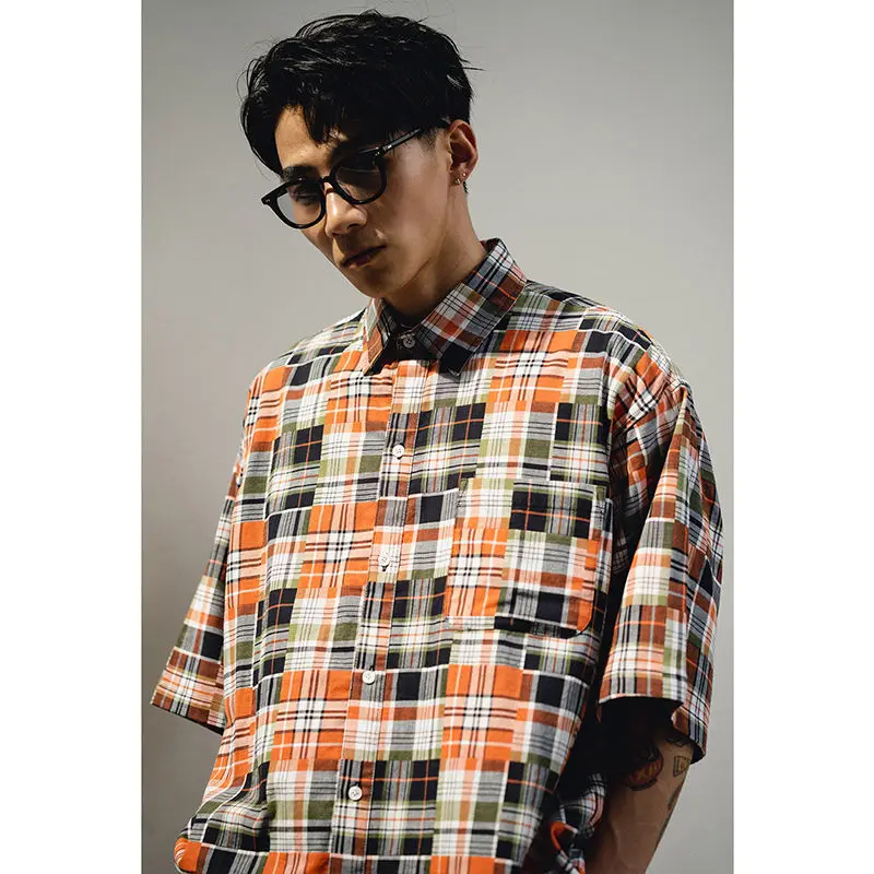 

Plaid Striped Punk Style Japanese Retro Short Sleeve Men Women Hawaiian Shirt Loose Button Up Shirt Male New Summer Casual Shirt