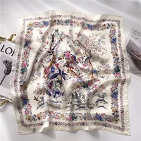 Luxury 2024 Floral Print Square Silk Scarf for Women Hijab Hair Bands 70cm Neckerchief Female Satin Shawl Ribbon Headband 2