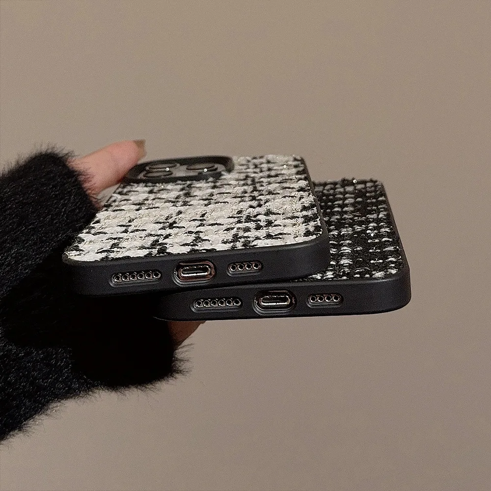 Luxury Woven Pattern Cloth Phone Case For iPhone16 15 14 13 12 11 Pro Max Plus Soft Shockproof Bumper Cases Cover