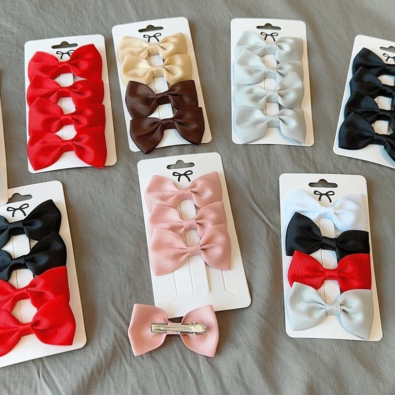 6Pcs Ribbon Bows Hairpin Girl Sweet Solid Design Hairpin Color Block Delicate Hairgripe Barrettes Kawaii Child Accessories 3