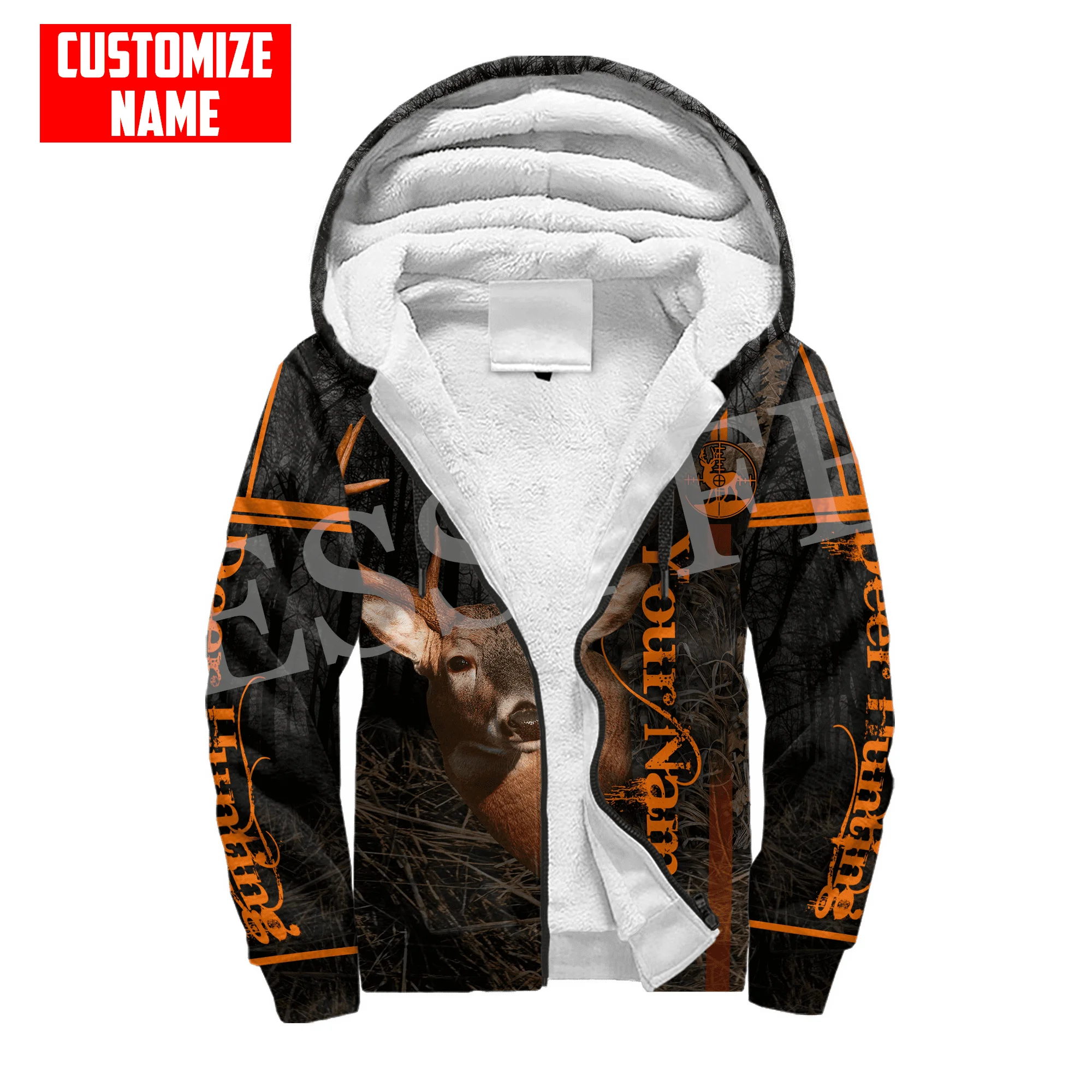 Custom Name Deer Hunting Animal Hunter Camo Cosplay Retro 3DPrint Men/Women Harajuku Winter Coat Fleece Hoodies Casual Jacket X4