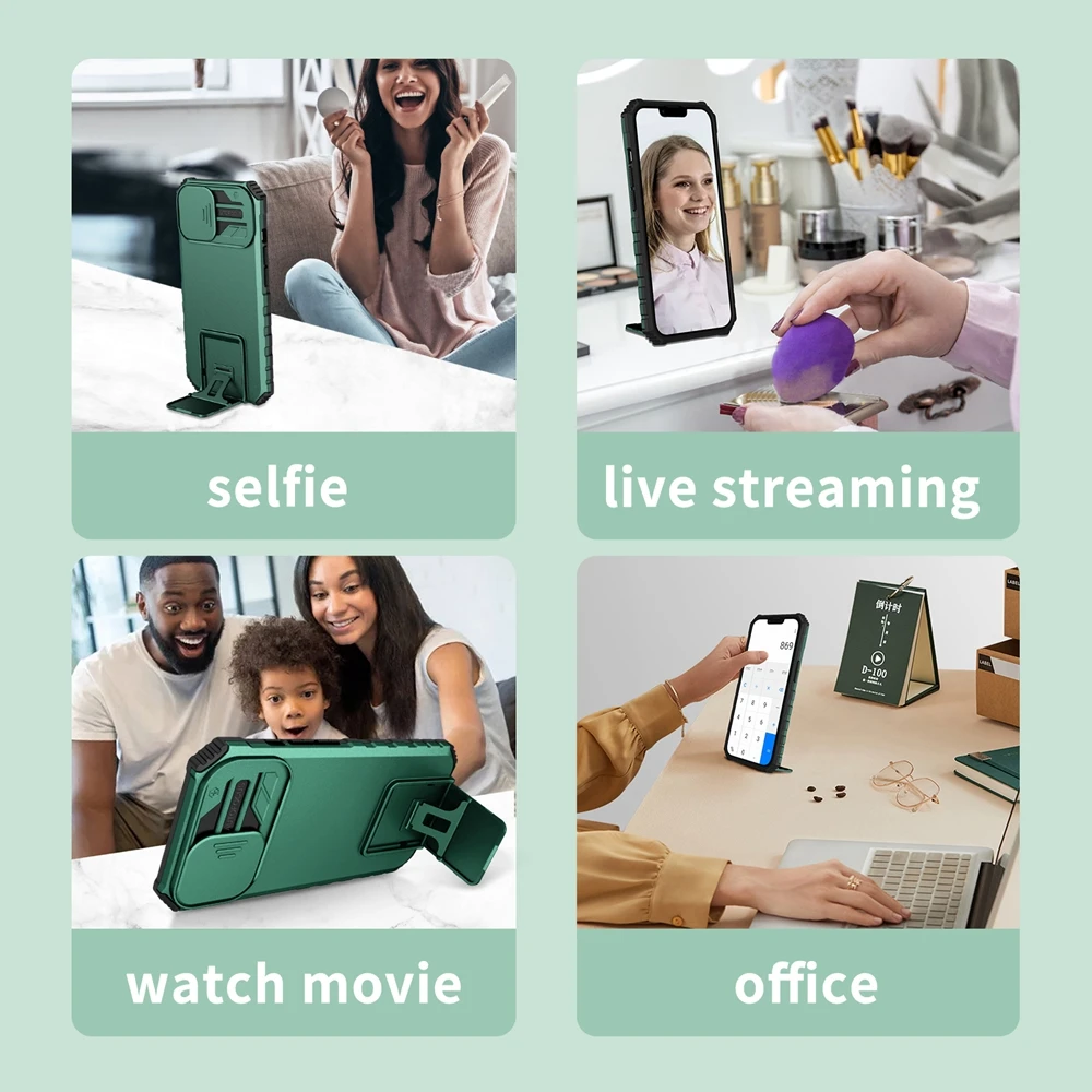 Slide Camera Armor Phone Case with Plastic Holder and Hard Cover Protection