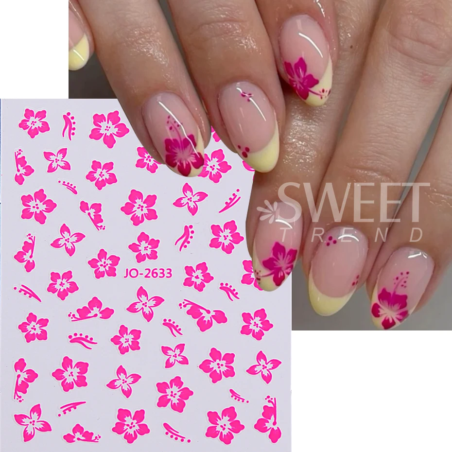 4pcs Hibiscus Flower Nail Art Stickers Autumn Winter Flowers Nail Decals 3D Self-Adhesive Flower Nail Supplies Nail Decorations