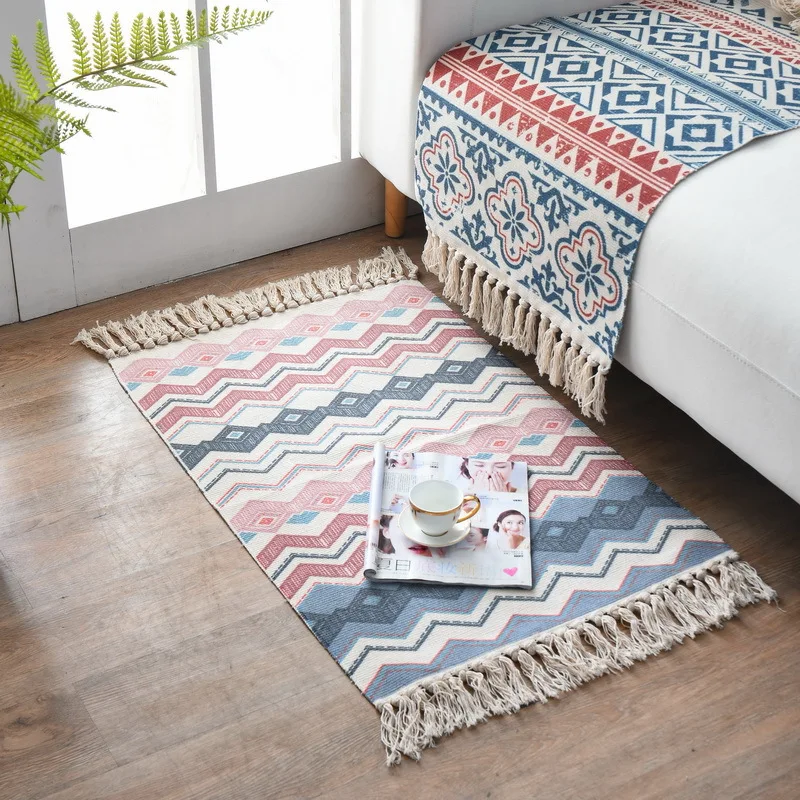 

Macrame Cotton Linen Carpet 60x90cm Non-slip Geometric Printed Floor Mat Doormat Livingroom Bedroom Carpets Area Rug