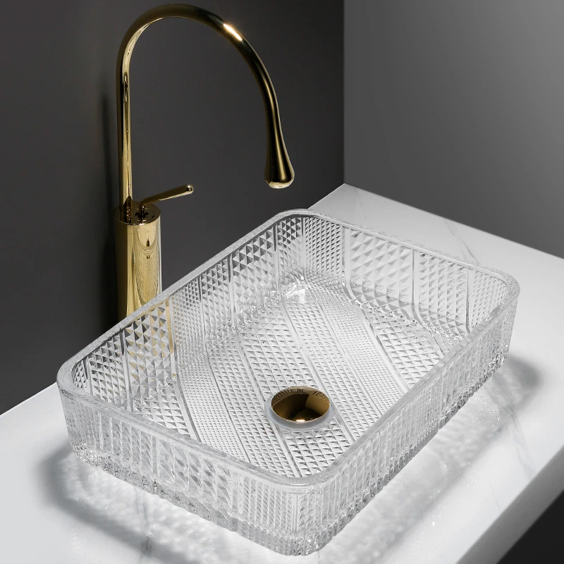 Rectangular Bathroom Sinks Transparent Crystal Washbasins Art Round Overhead Sink modern Luxury Glass Countertop Basin bathroom sink