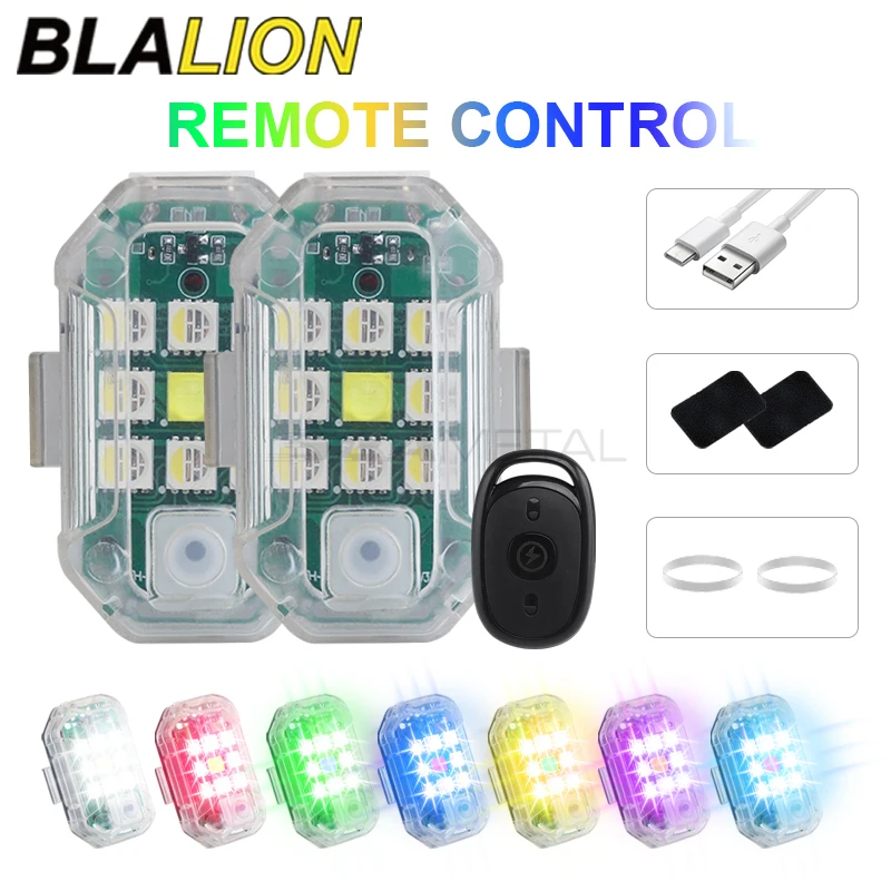 BLALION 오토바이 LED RGB 항공기 스트로브 조명, 플래시 위치 무선 조명, USB 충전, 7 가지 색상 방향 지시등 