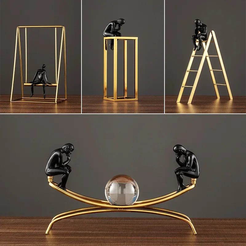 

Modern European-style Thinker Decoration Light Luxury Metal Study Room Living Room Wine Cabinet Decorations Thinker Ornaments