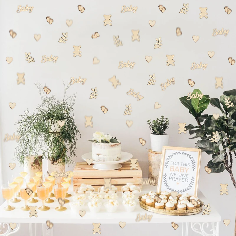 Mixed Baby Bear Heart Leaf Wood Confetti Kids Boy Girl Birthday Party Table Scatter Baby Shower DIY Decorations Supplies 100Pcs