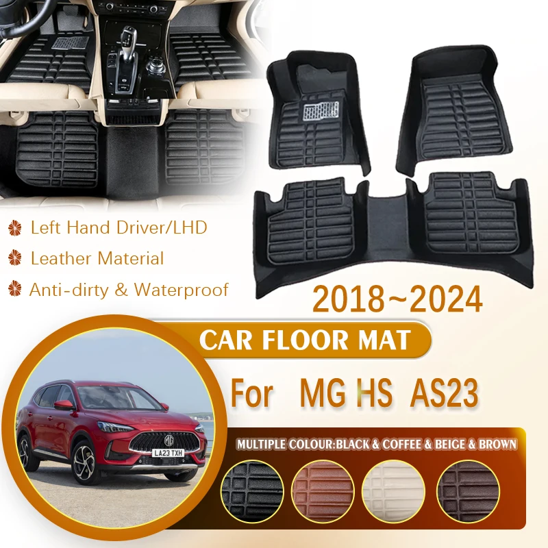 

for MG HS MGHS 2019~2024 AS23 EHS PHEV Hybrid LHD Car Leather Waterproof Foot Inner Liner Carpet Mats Custom Rug Car Accessories