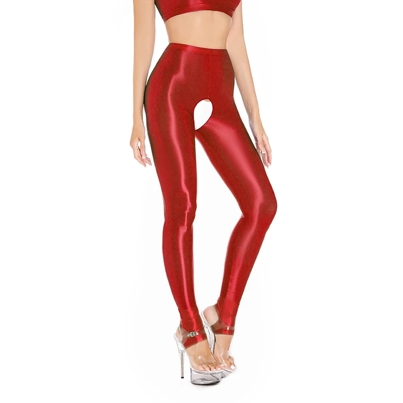 Women's Sexy Glossy Pantyhose Hollow Out Leggings Stretchy Cut Out Pencil Pants Erotic Nightwear Femmeal Erotic Stockings