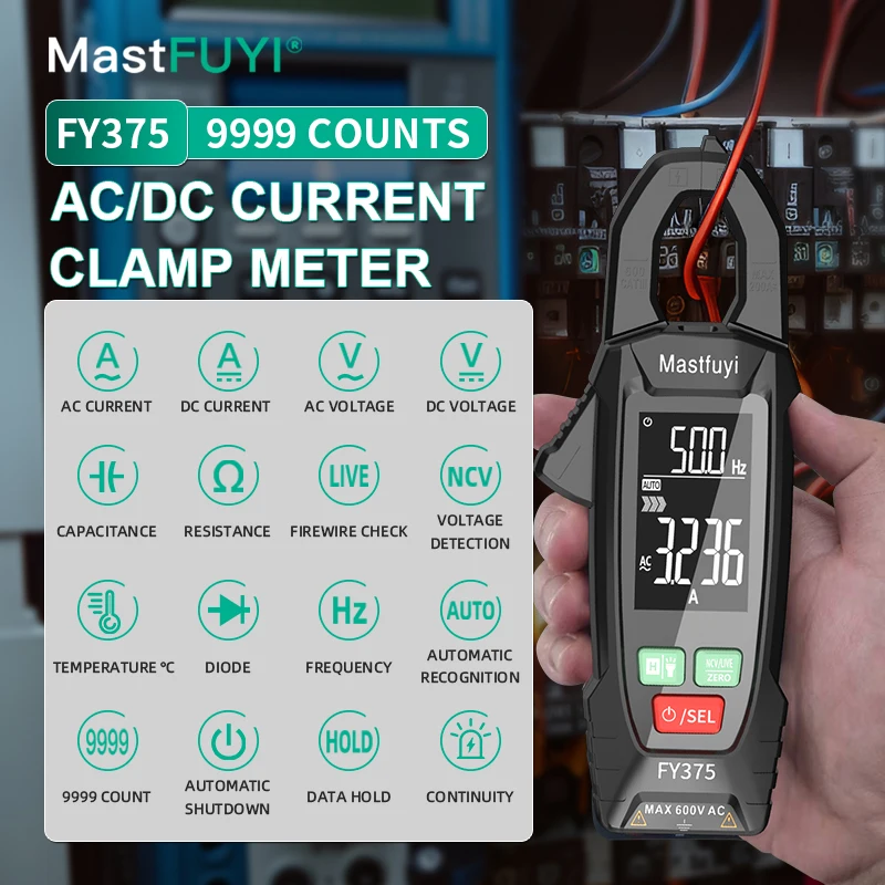 Mastfuyi Fy375 Pinza Amperometrica Multimetro Digitale Corrente Continua 9999 Conteggi Tester Amperometro Di Corrente Auto Amp Hz Capacità Ncv Ohm Tes