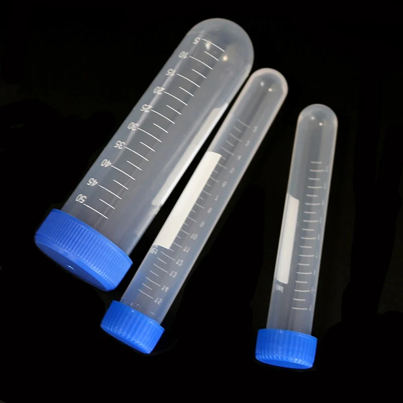 Scientific Laboratory Test Tube Centrifuge Tube 50ML 15ML 10ML EP Tubes Container Blue Lid Round Bottom university school, 25pcs