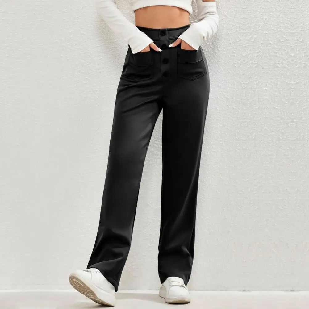 High-waisted Casual Pants Stylish Women's High Waist Cargo Pants with Button Detailing Pockets Wide Leg Design Trendy for Casual