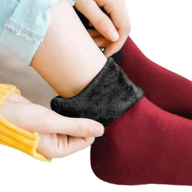1pair Women Winter Warm Thermal Socks Thickened Velvet Soft Socks Solid  Color Wool Cashmere Home Floor Socks Stockings - AliExpress